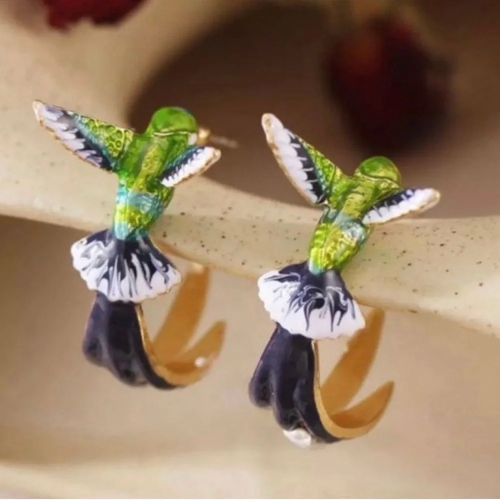 Hummingbird Earrings Hummingbird Enamel Multicolor  Earrings - Picture 6 of 6